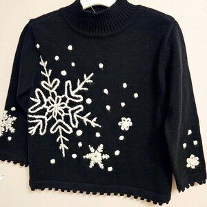 GIRLS NWT HANNA ANDERSON BLACK W/WHITE SNOWFLAKE SWEATER